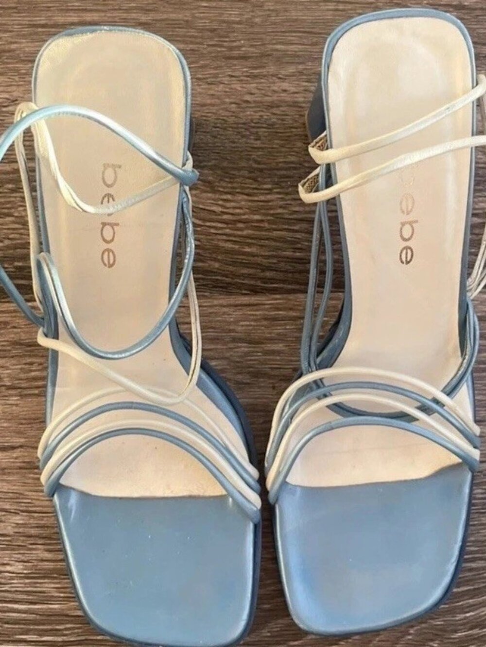 Vintage bebe leather strappy heeled sandals square open toe Women’s 8.5 Spain